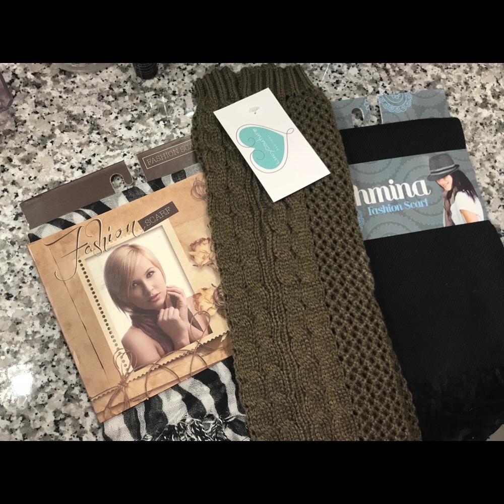 2 Scarves and Pair of Leg Warmers